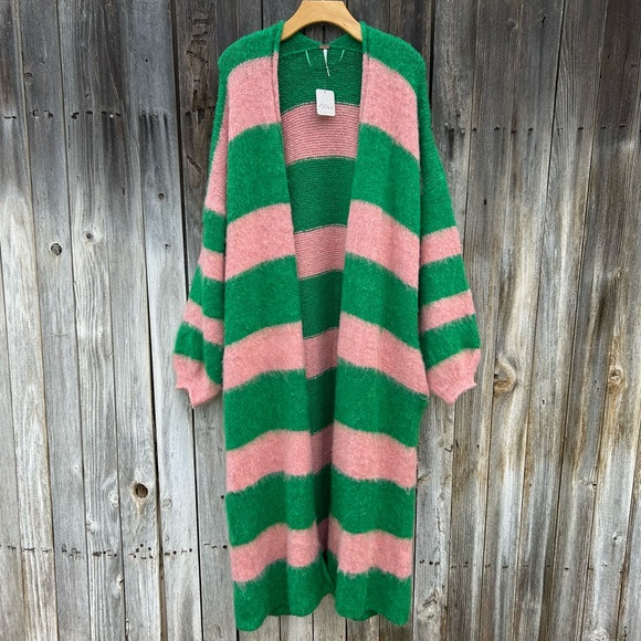 NWT Free People Mantra Cardi Cardigan Fern Green Pink Blush M/L - Picture 16 of 16